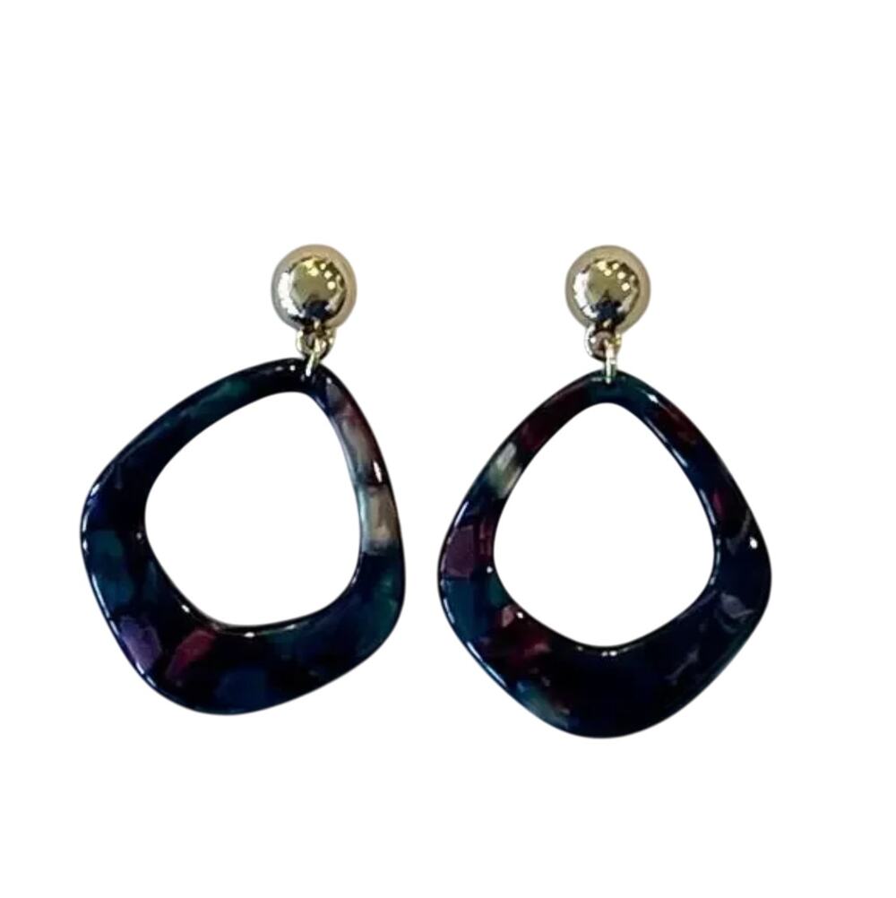 NWT LOFT Geo Black Marbleized Resin 1 3/4" Drop Earrings